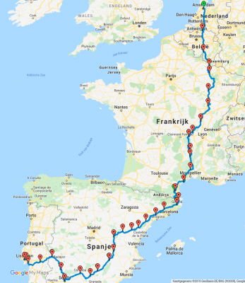 Maurice Mahieu M5 Carbon High Racers bicycle trip from Amsterdam to Lisbon